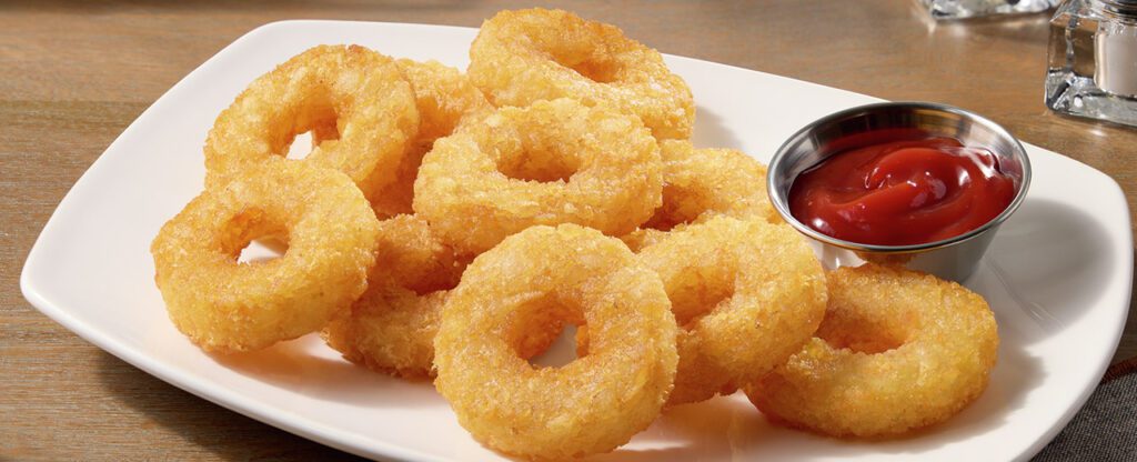 potato rings on a white plate