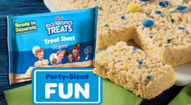 Packaged Rice Krispies Treats Sheet over decorated Rice Krispies Treat Sheet