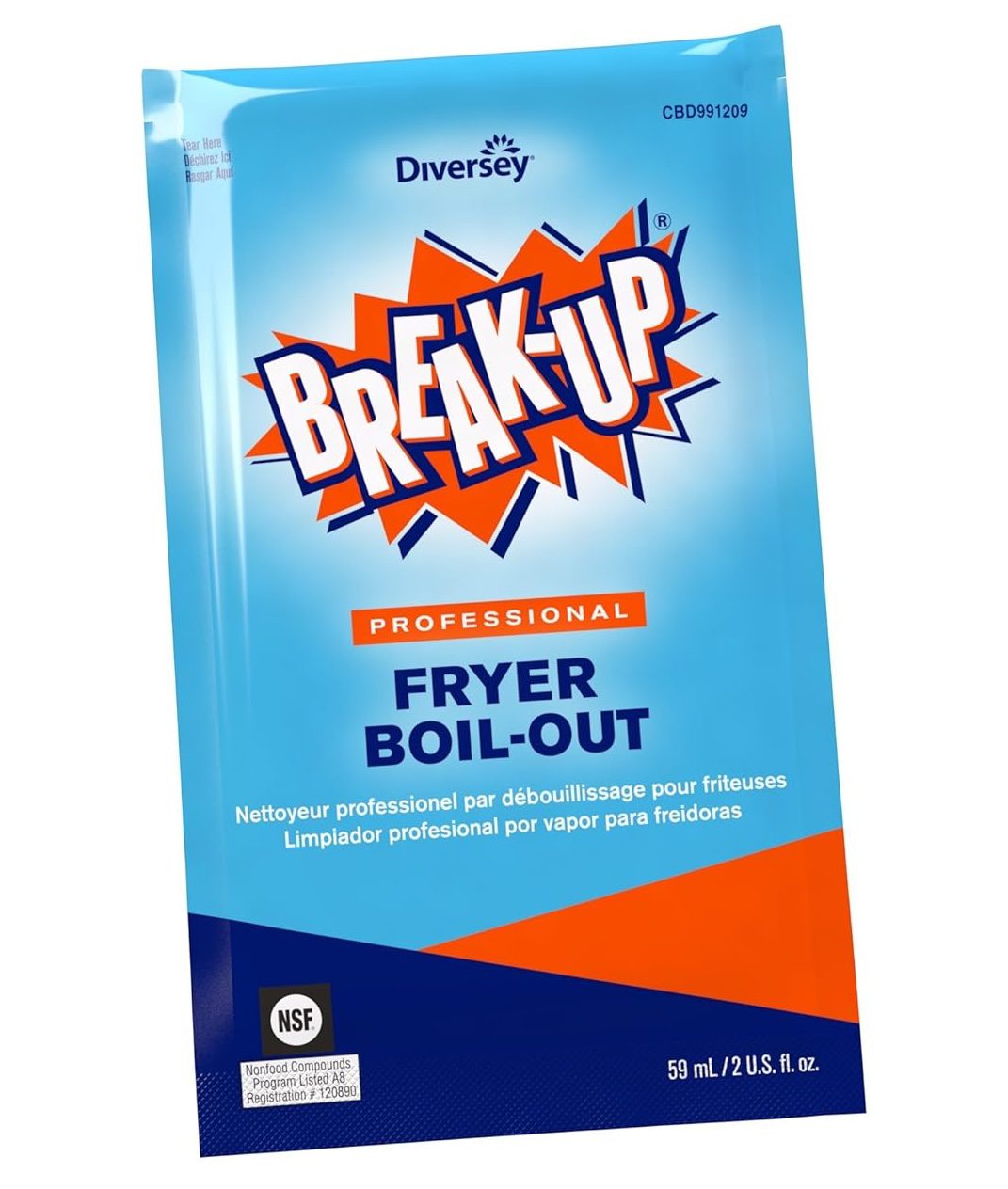 blue packet of break-up fryer boil-out cleaner