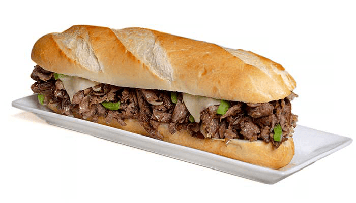 steak sandwich on white plate