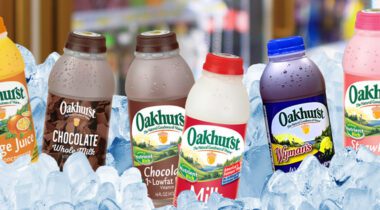 juice and milk pint bottles in ice