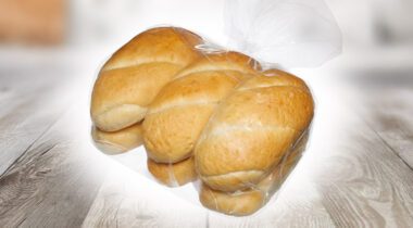 a clear plastic package of rolls