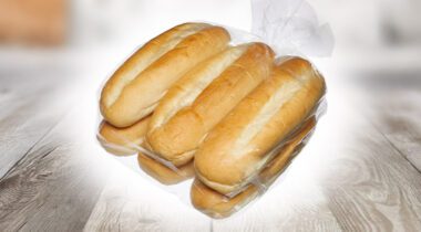 a clear plastic package of rolls