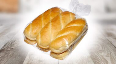 a clear plastic package of rolls