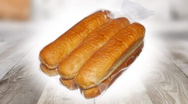a clear plastic package of rolls