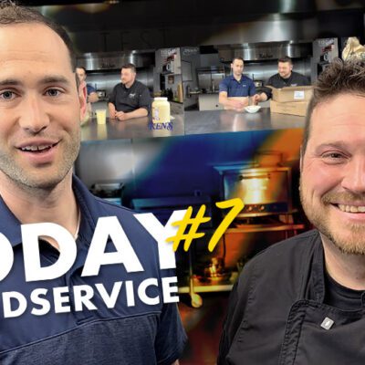 today in foodservice graphic, logo, two men smiling