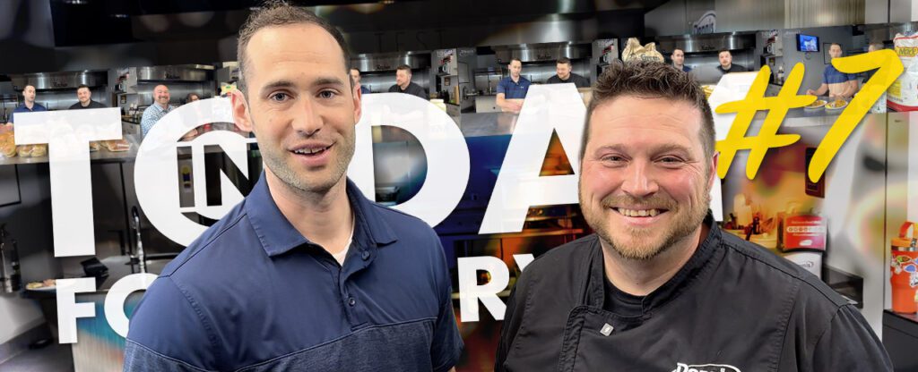 today in foodservice graphic, logo, two men smiling