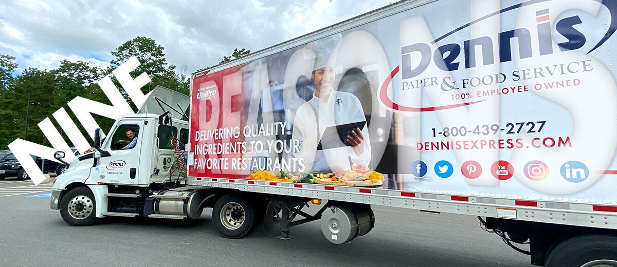 tractor trailer truck with "nine reasons" on it as a graphic overlay