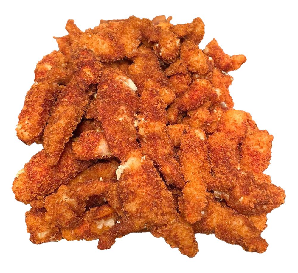 breaded cooked lobster meat, fried, piled