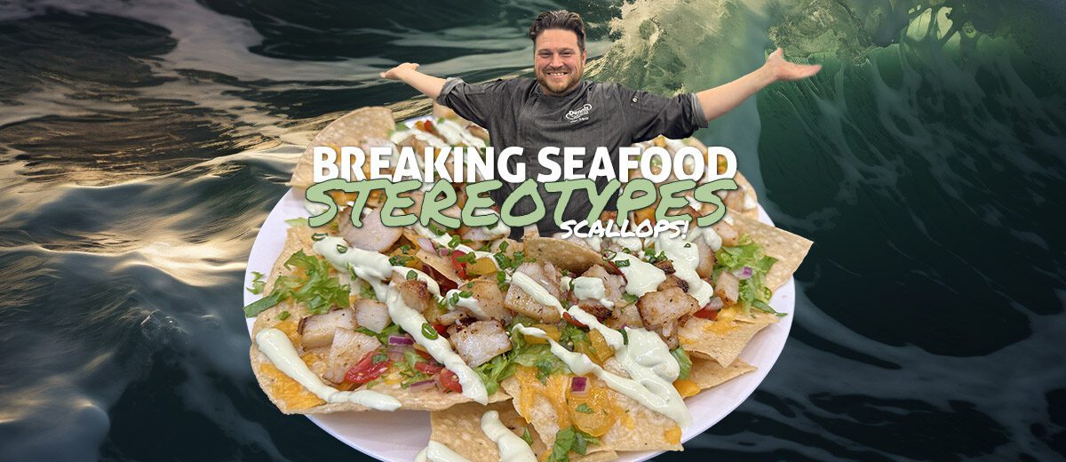 chef and seafood nachos graphic