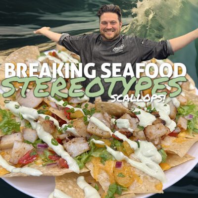 chef and seafood nachos graphic