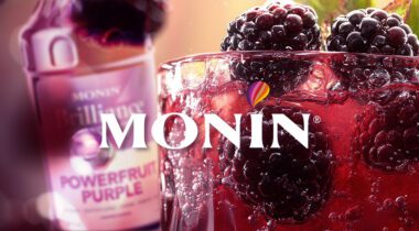 monin syrup graphic banner, macro blackberry beverage artwork