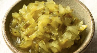 close up on a dish of dill relish