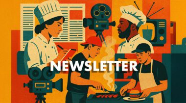 newsletter graphic, retro art deco design with primary colors