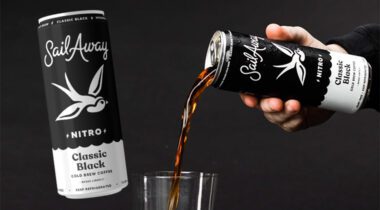 Sail Away Coffee Pour Graphic with Can, Black