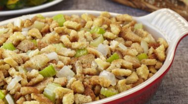 red platter with prepared stuffing