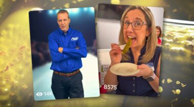 video thumbnails over a pickle background