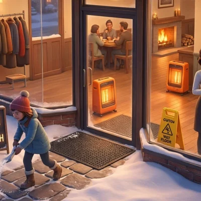 illustrated winter restaurant scene business cross section view