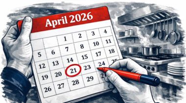 illustration of an April calendar page with 21 circled in red