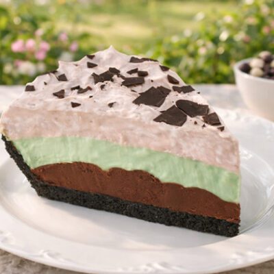 a slice of chocolate mint cream pie