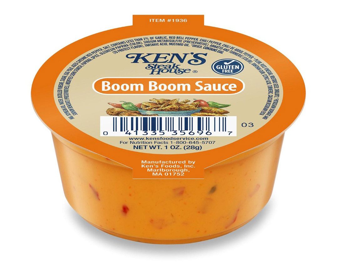 sealed 1oz takeout cup of Ken's Boom Boom Sauce