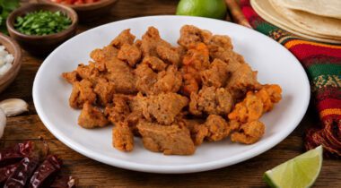 chorizo crumbles on a white plate